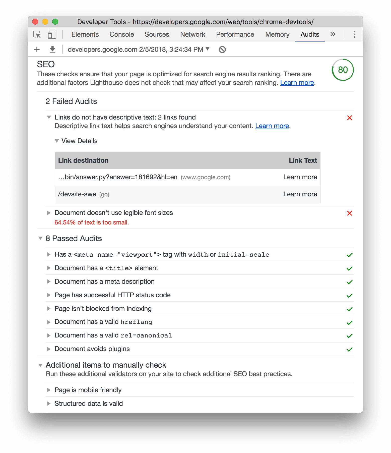 Lighthouse Google Chrome Audit